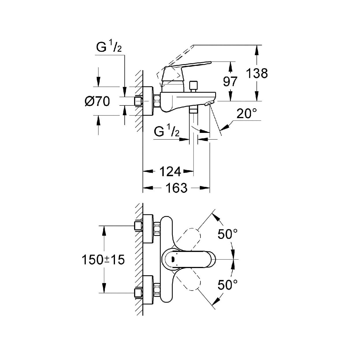 Смеситель для ванны Grohe Eurosmart Cosmopolitan 32831000 однорычажный короткий излив