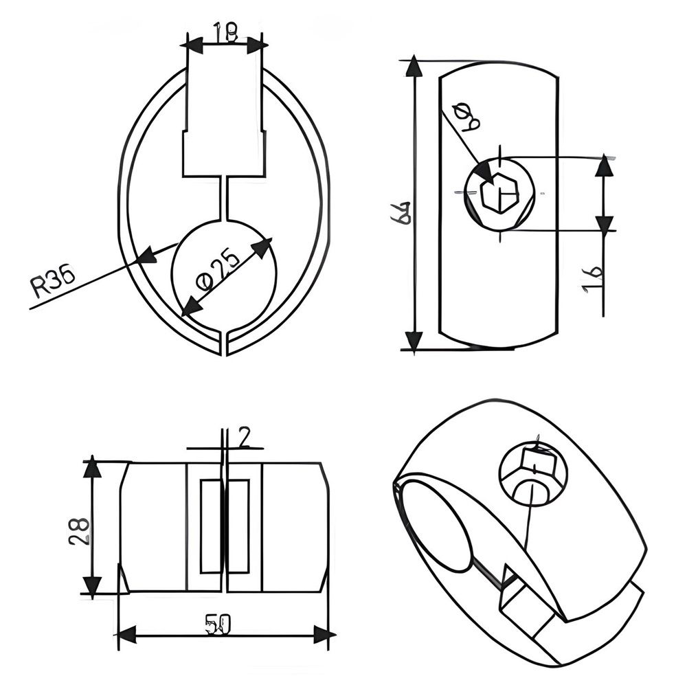 Держатель для стекла и панели двойной d25 мм Jok 51 R-7 без вкладки