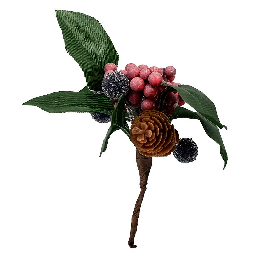 Украшение новогоднее ветка С синими шариками с сосновой шишкой 10x10x9 см