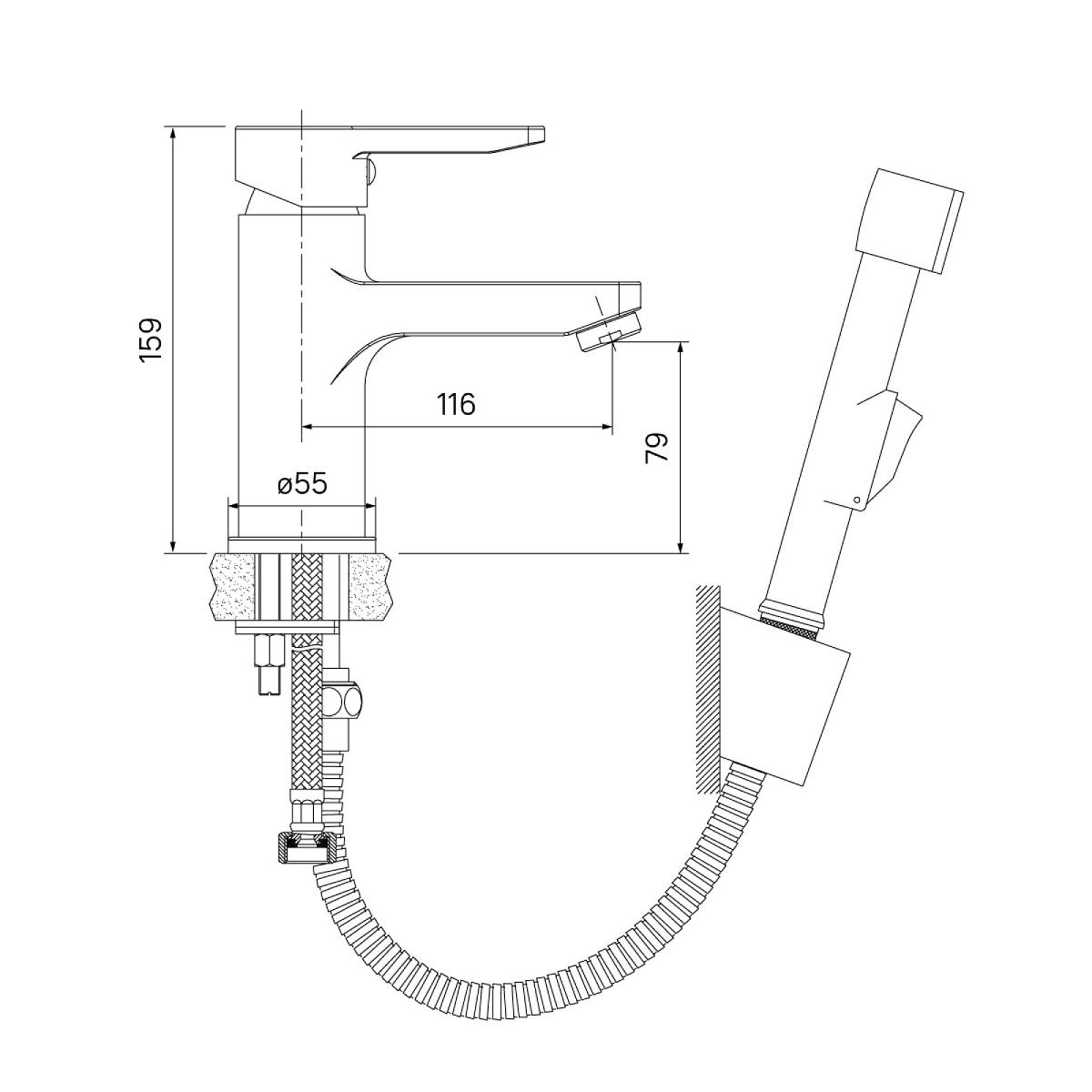 Смеситель для раковины с гигиеническим душем Iddis Sena SENSB00i08 однорычажный