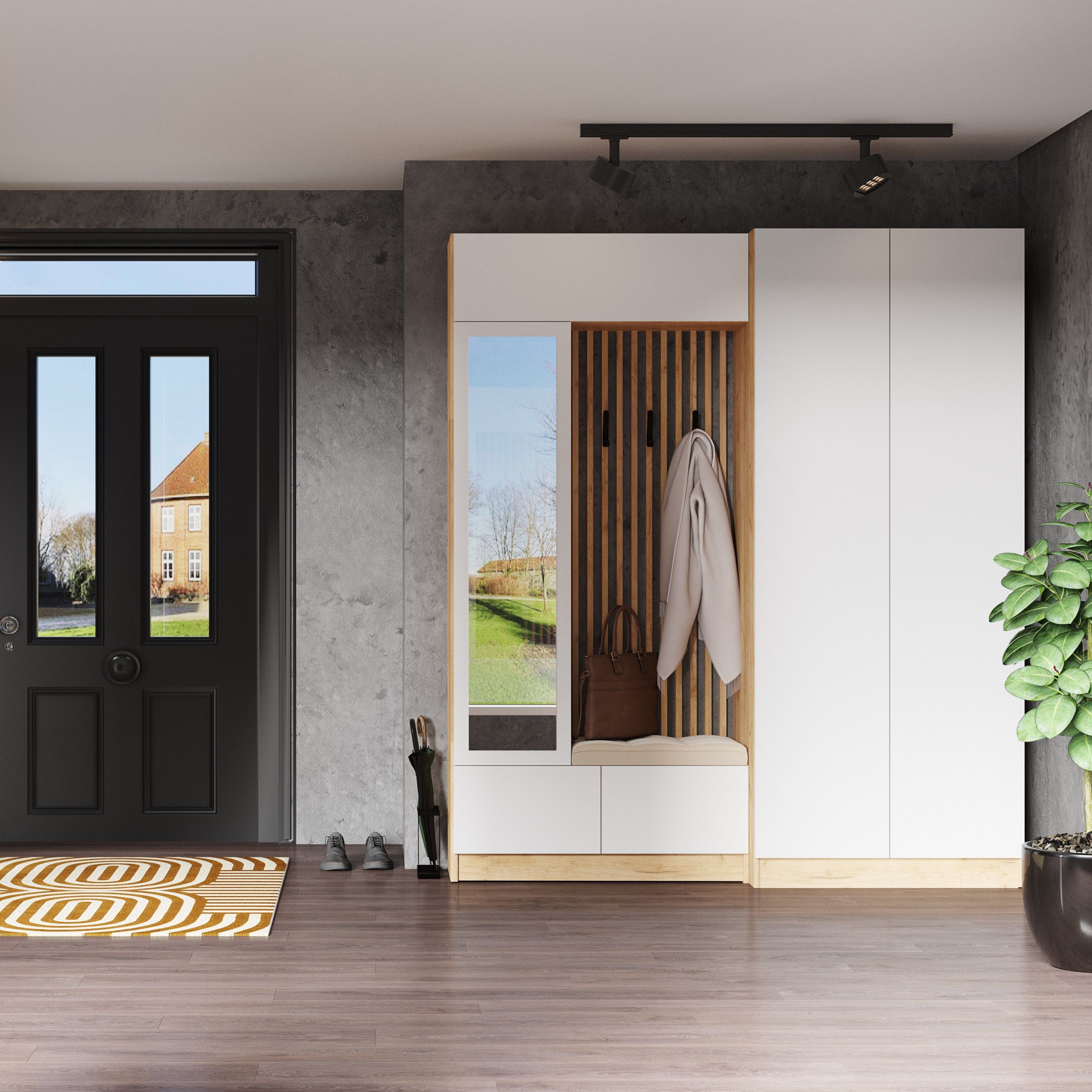 Шкаф двухдверный Руэлла 900х2200х530 мм Дуб крафт золотой/Белый