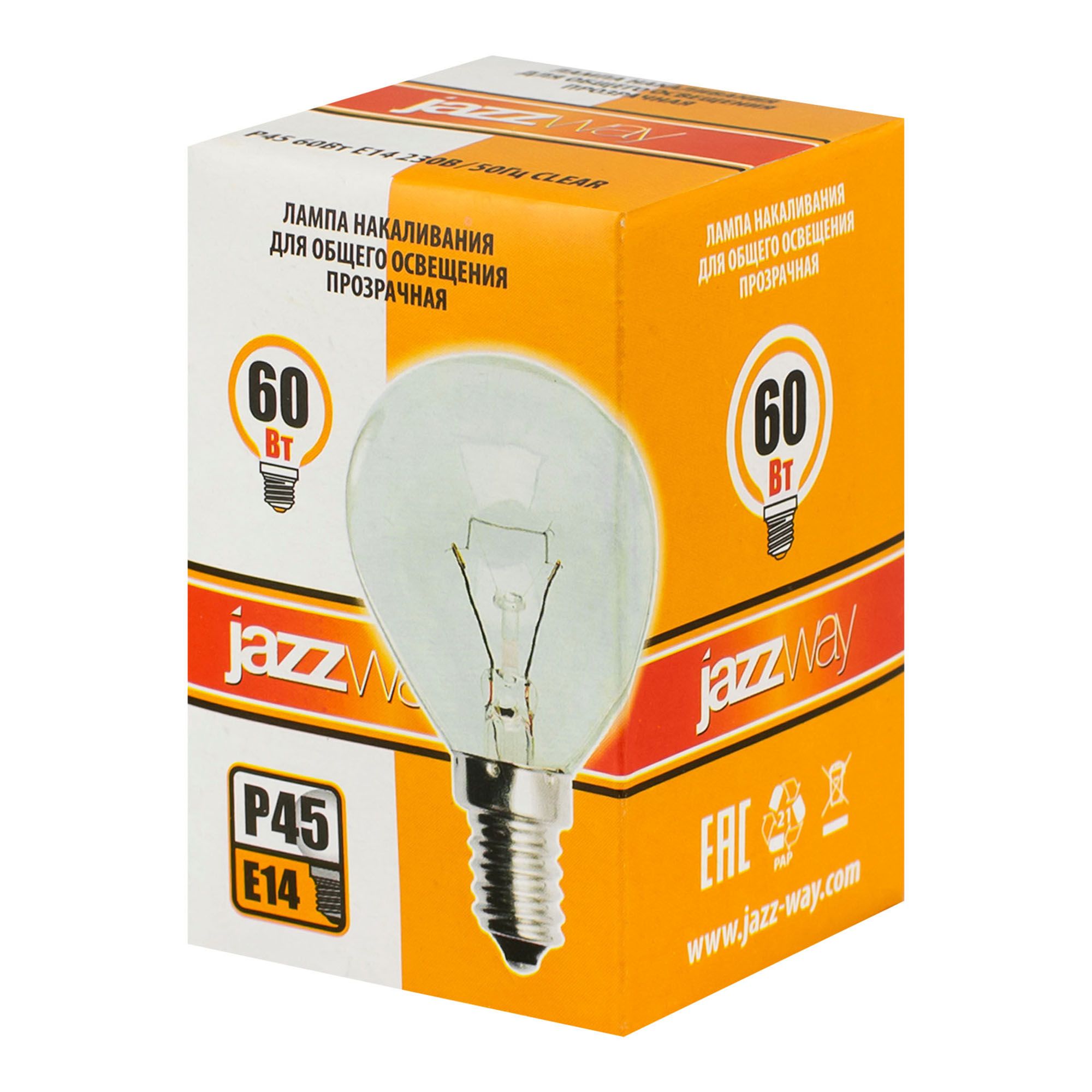 ЛАМПА накаливания шарик проз E14 240V 60 Вт 580Лм P45 Jazzway