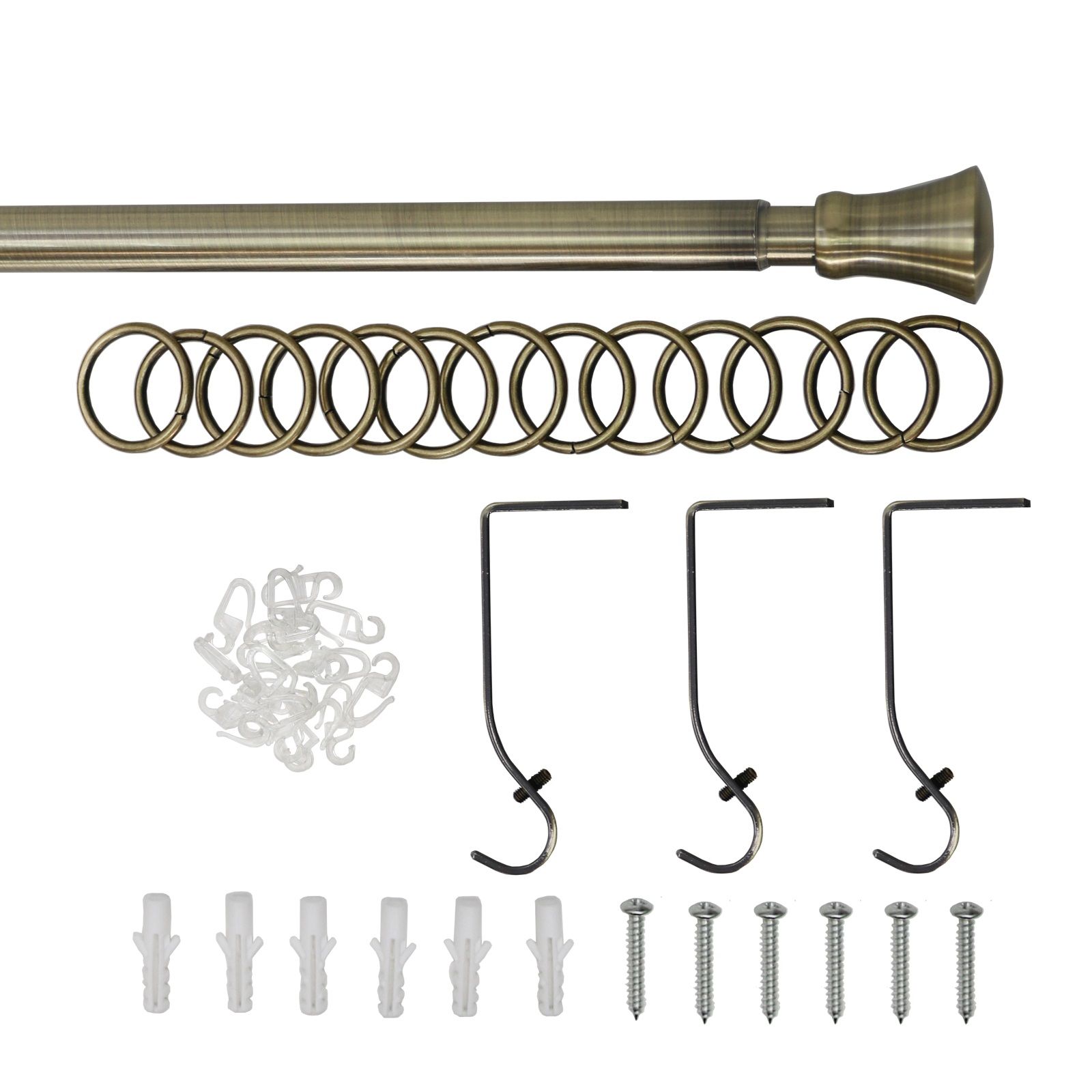 Карниз настенный раздвижной однорядный d16/19 мм 160-320 см Гиро золото антик