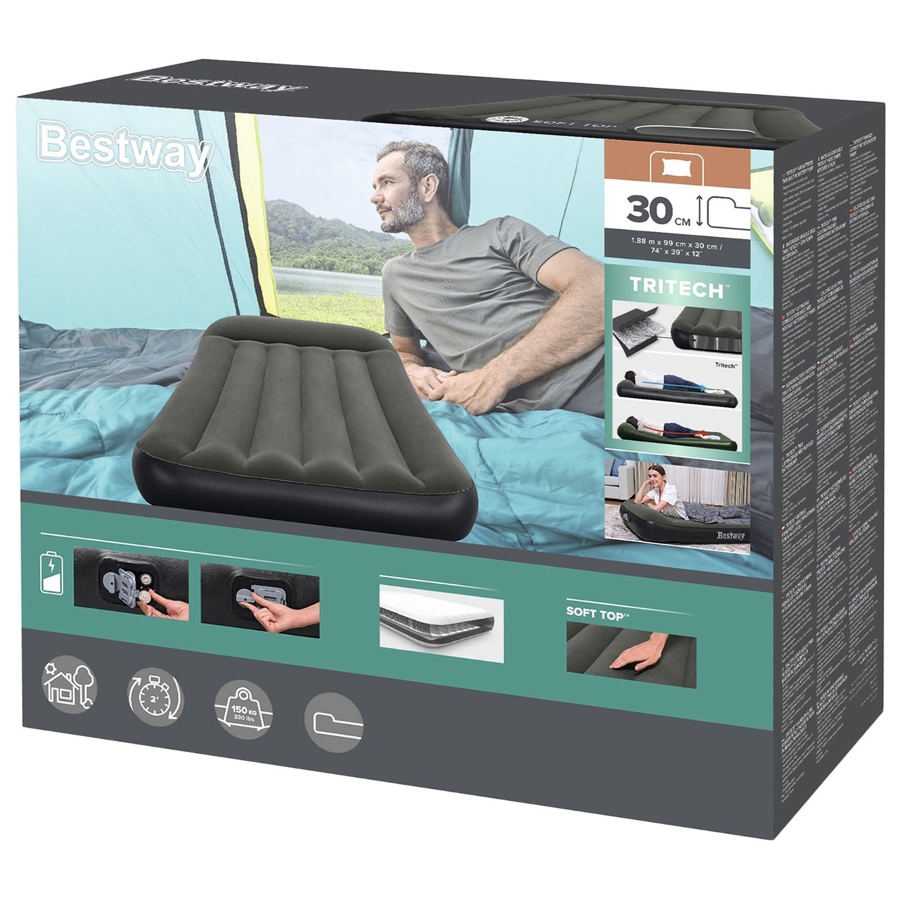 Матрас надувной 99х188х30 см до 150 кг Bestway Tritech (Twin) 67929 насос