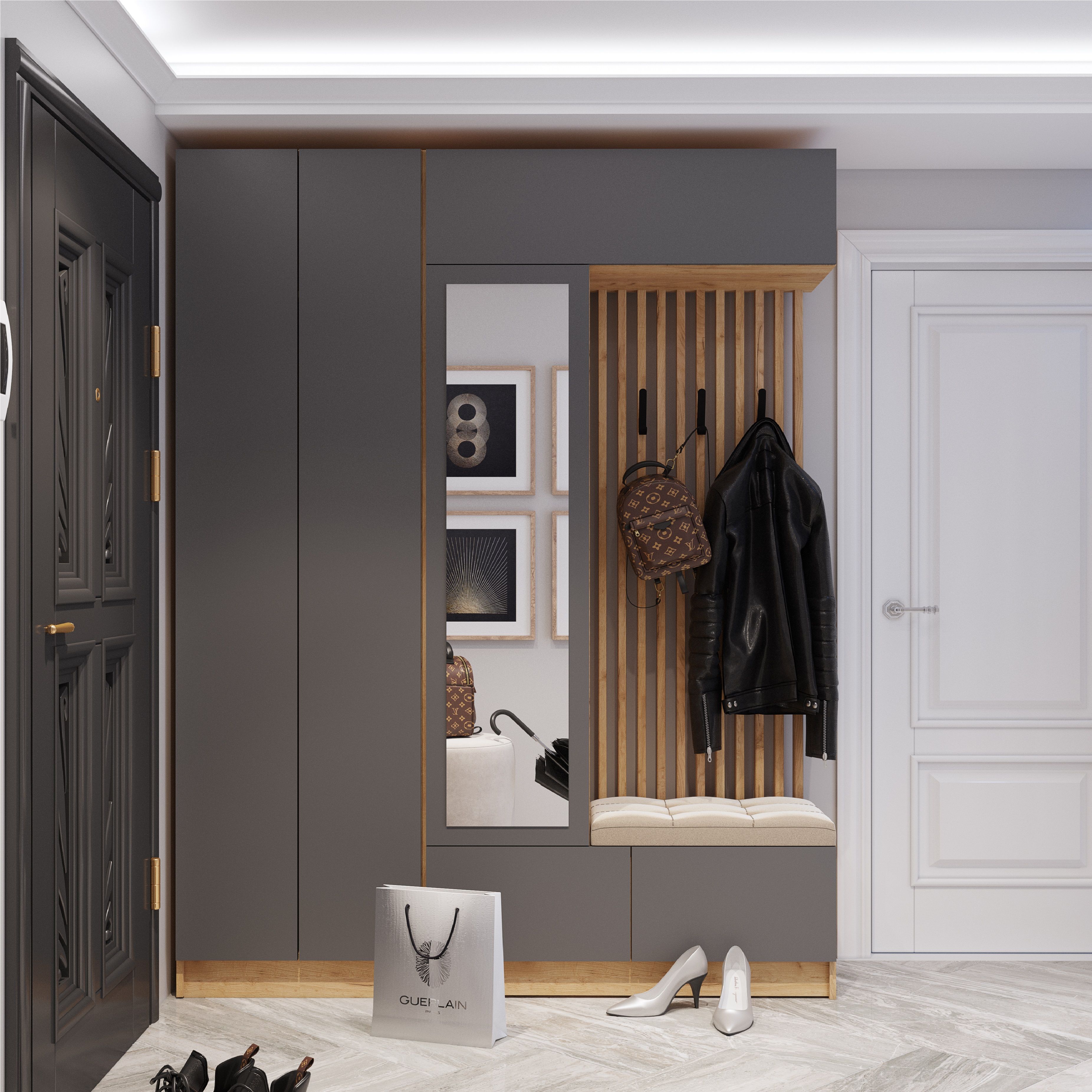 Шкаф двухдверный Руэлла 900х2200х530 мм Дуб крафт золотой/Графит серый