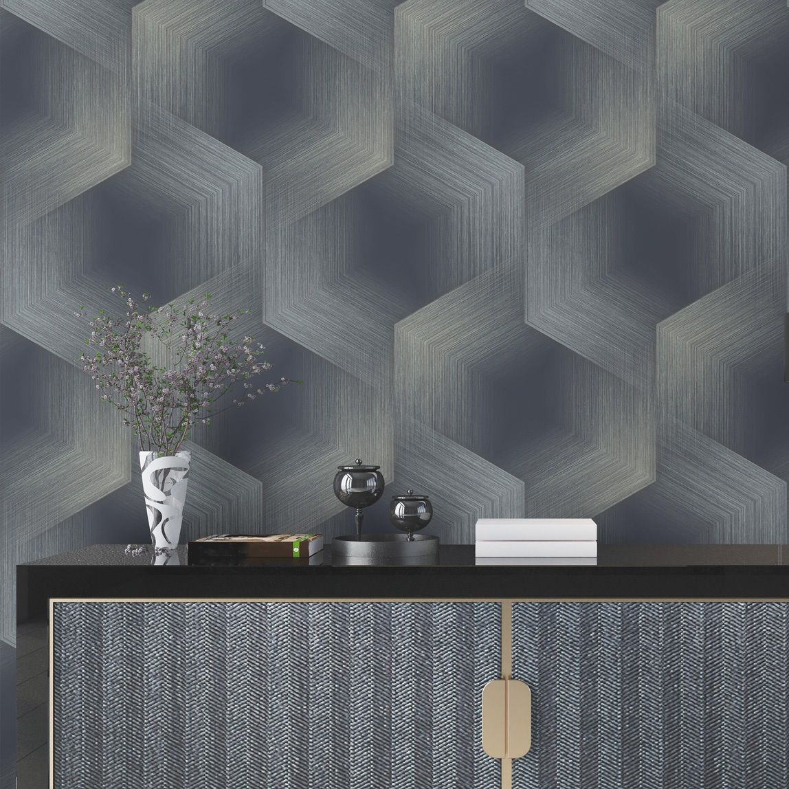 Обои WallSecret Hudson 9083-25 синие геометрия 3D 1,06х10,05 м