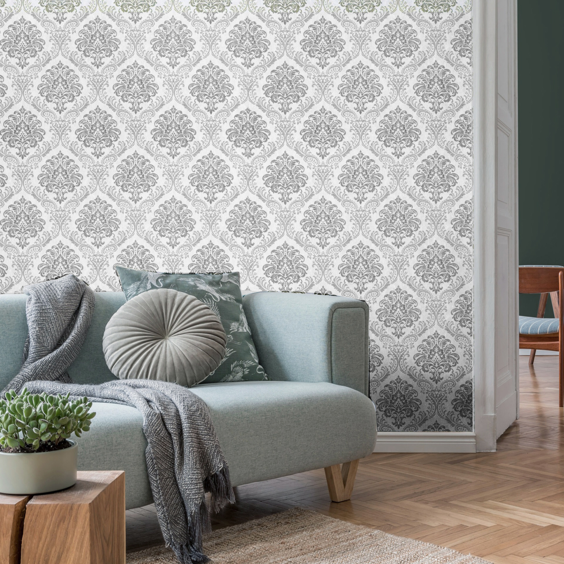 Обои Vilia wallpaper Элеганза 1901-21 белые вензеля 1,06х10 м