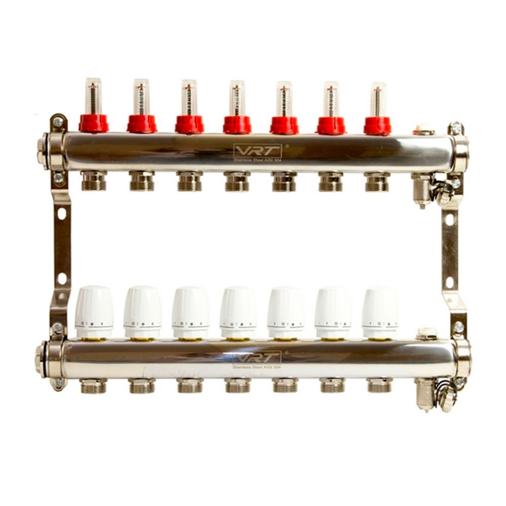 Коллекторная группа 1"х3/4'' евроконус 7 выходов c расходомерами VRT