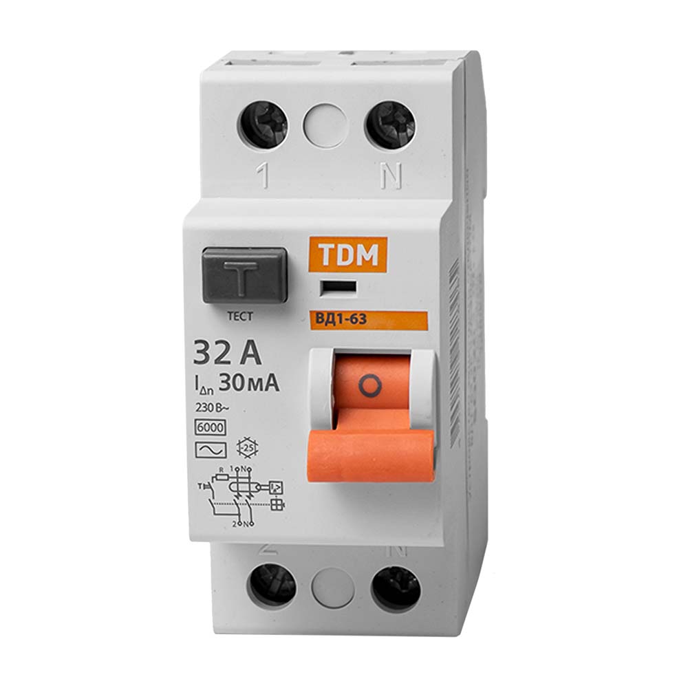 УСТРОЙСТВО защитного отключения (УЗО) 2Р 32А 30мА  TDM