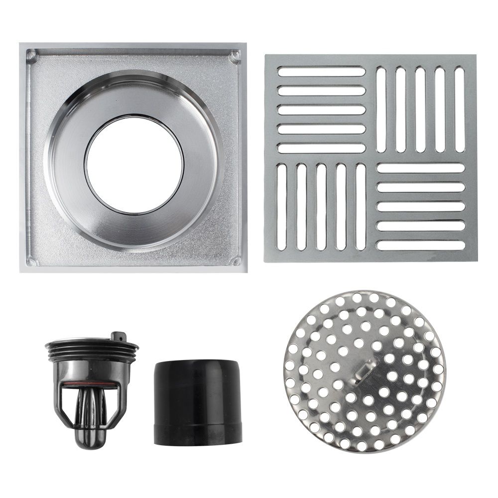 Трап вертик спуск 50 мм латунный хром решетка 100х100 мм