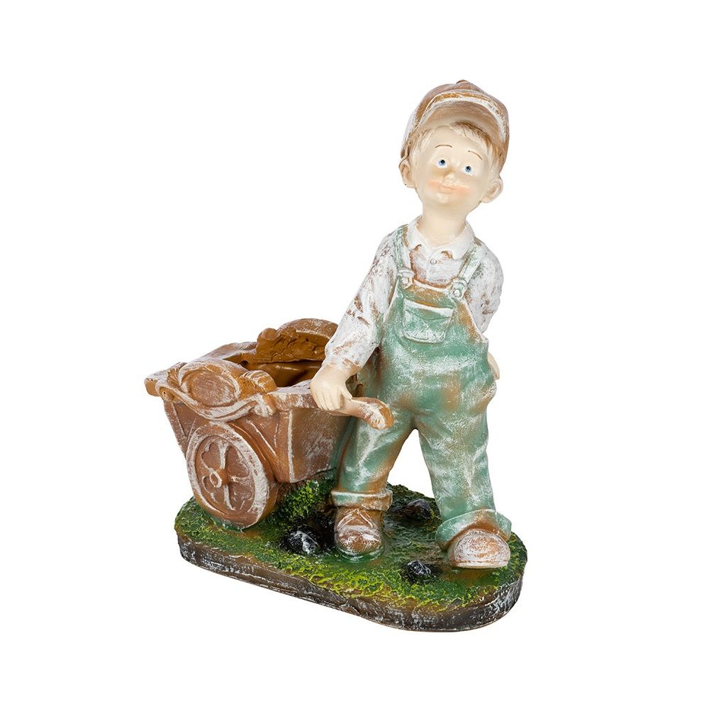 Фигура садовая Мальчик с тележкой h37 см 169462