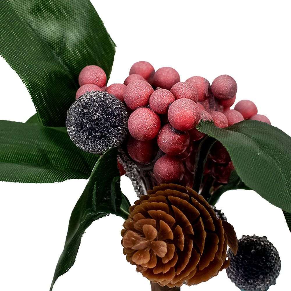 Украшение новогоднее ветка С синими шариками с сосновой шишкой 10x10x9 см