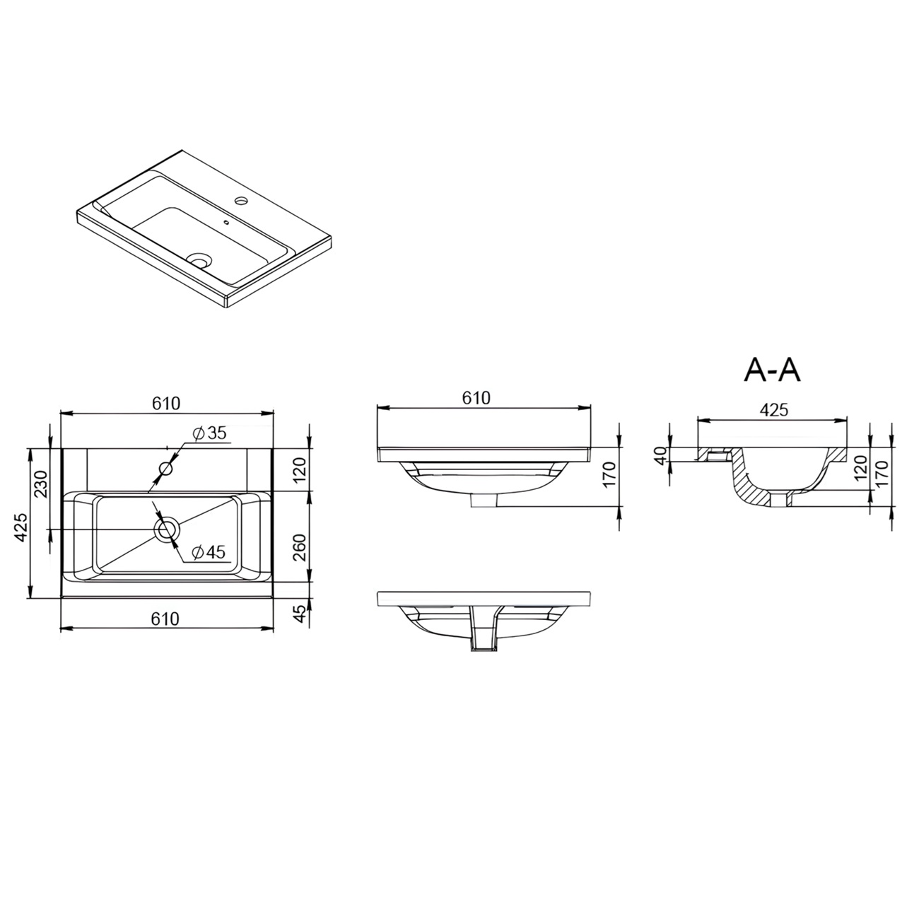Раковина мебельная керамическая 60 см встроенная, цвет: белый, глянец M90WCC0602WG GEM