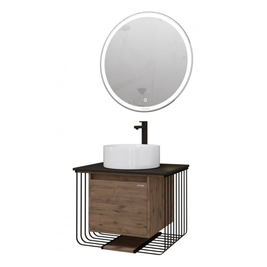 Тумба подвесная Grossman Винтаж 70 1 ящик веллингтон/металл черный под раковину GR-3013