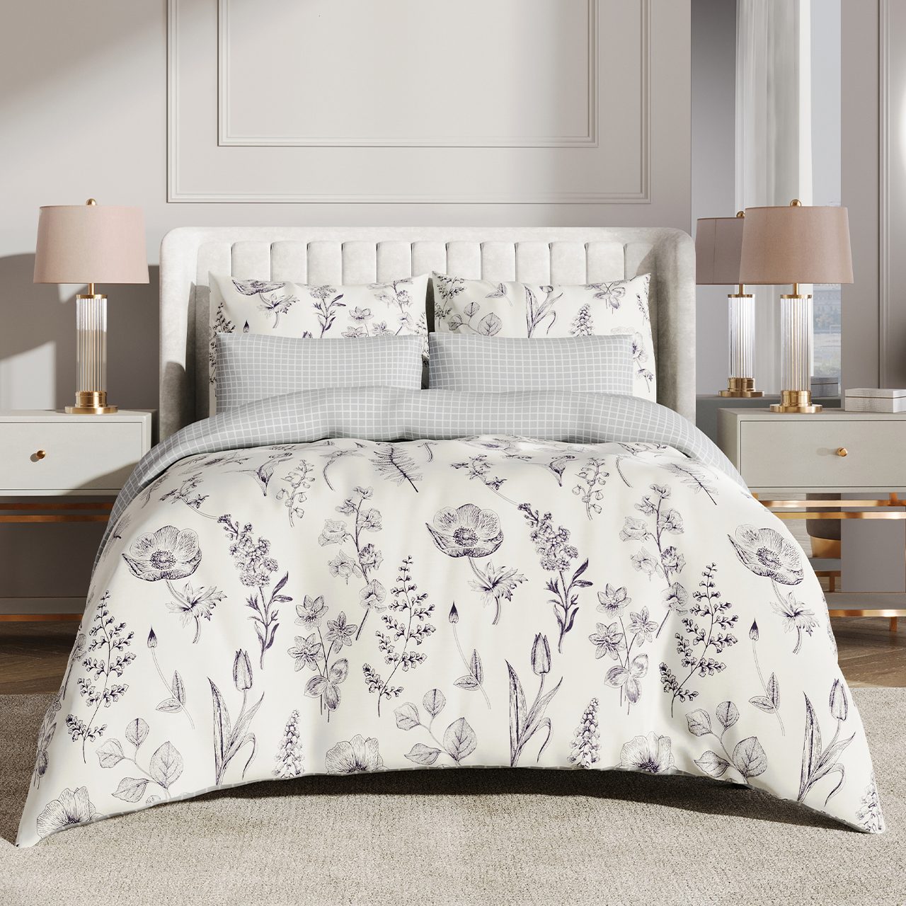 Белье постельное евро сатин Ecotex Гармоника Французский сад 70х70 см-2 50х70 см-2