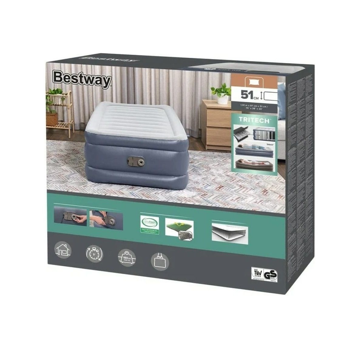 Матрас надувной 191x97x51 см до 150 кг Bestway Tritech Twin 6713G