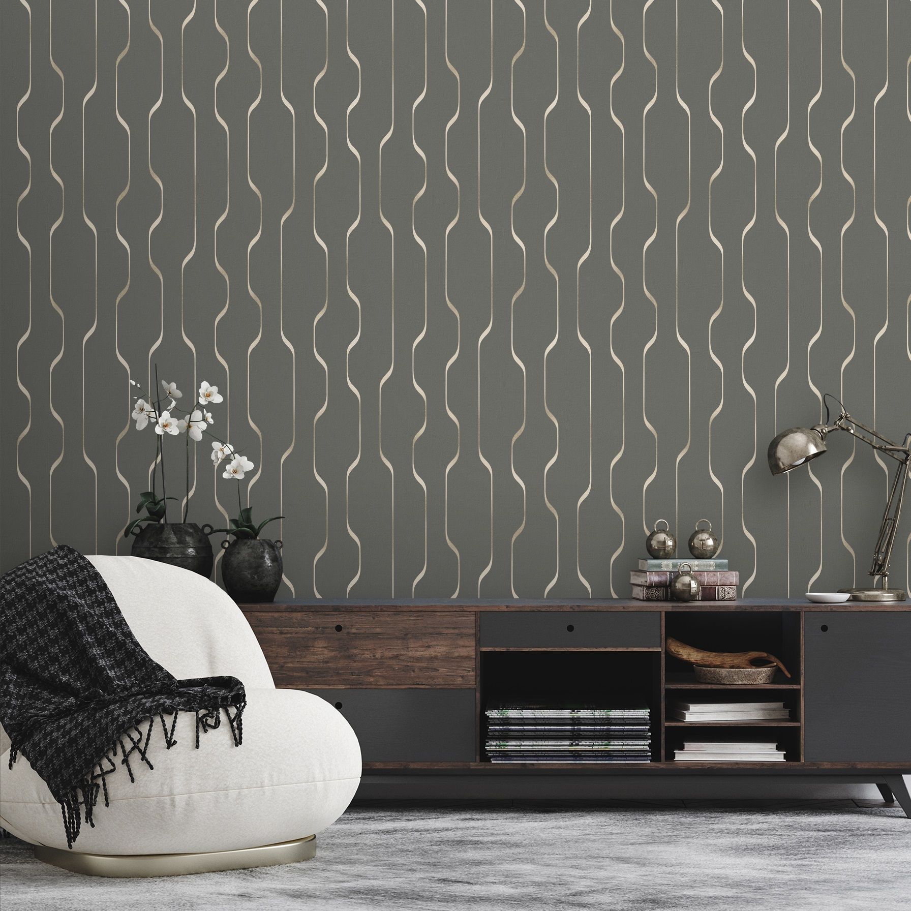 Обои Ateliero Director 588989 графитовые геометрия 1,06х10,05 м