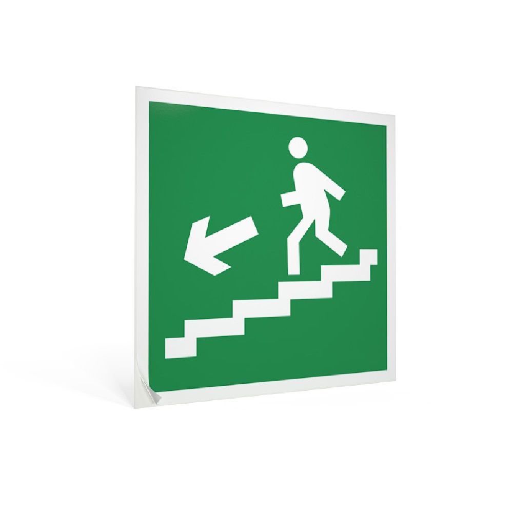 Наклейка Эвакуация по лестнице вниз налево 20х20 см Знак E14