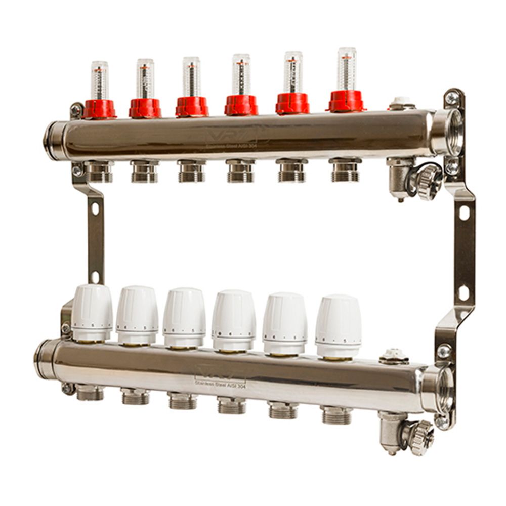 Коллекторная группа 1"х3/4'' евроконус 6 выходов c расходомерами VRT