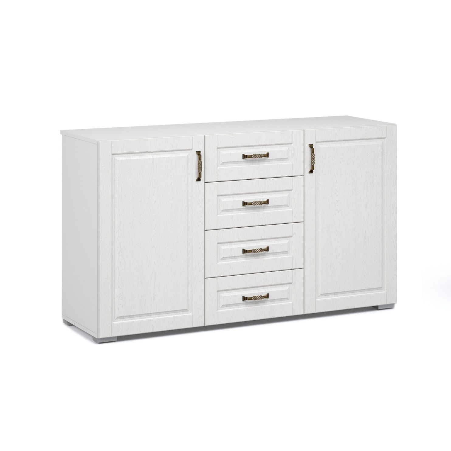 Комод Лацио 1440х830х450 мм 4 ящика Белое дерево, ручка бронза