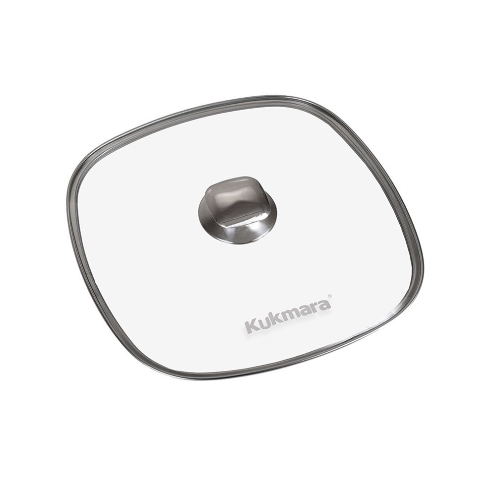 Крышка Kukmara стеклянная квадратная с ободом и ручкой из нержавеющей стали деколь серая 26 см С26-2т112