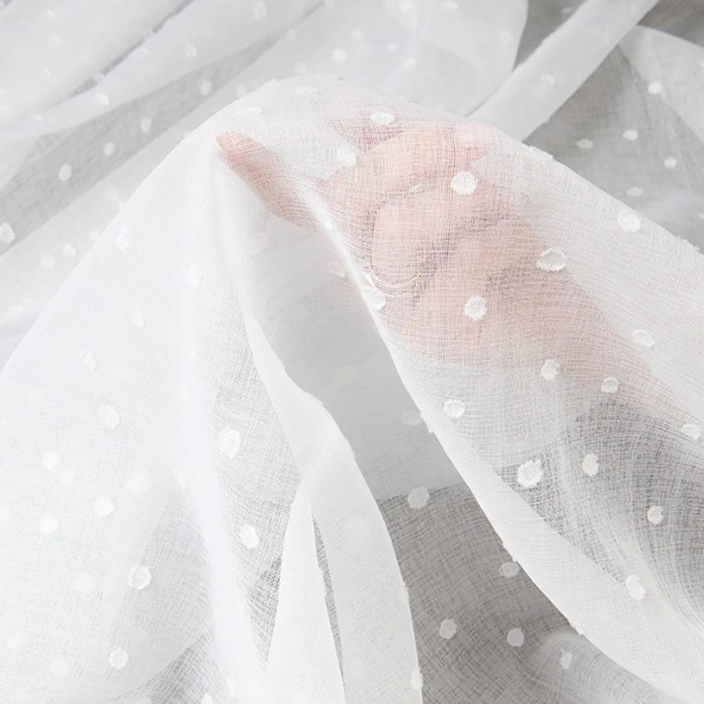 Ткань для штор Тюль лен Спот белый с утяжелителем