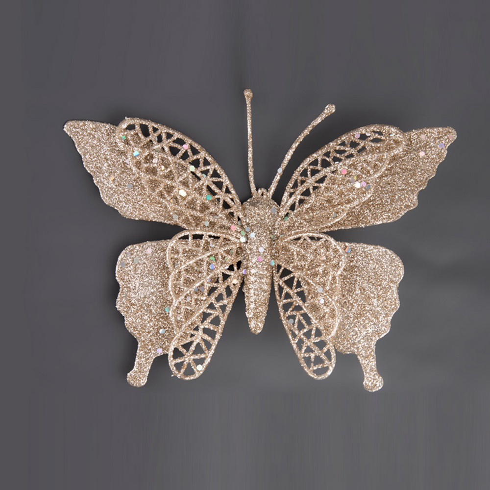 Украшение новогоднее Моя Елочка Бабочки 15 см шампань 2 шт 19031-0050