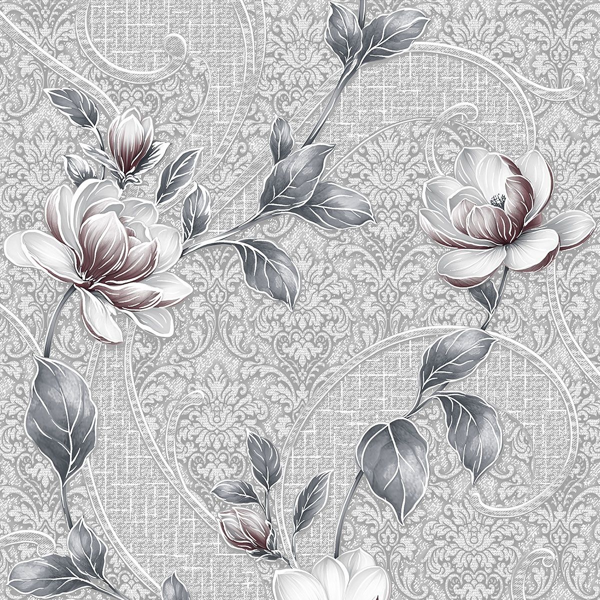 Обои TM Decolor Милена С11 П486 гр 3 07 серые цветы средние магнолия 0,53х10,05 м