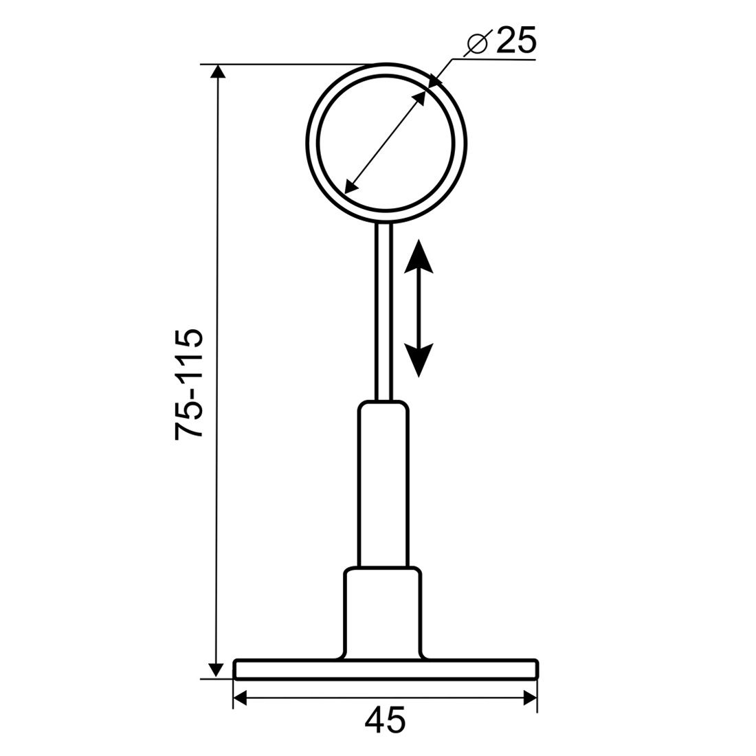 Держатель для трубы регулируемый проходной d25 мм Palladium JF-72 черный
