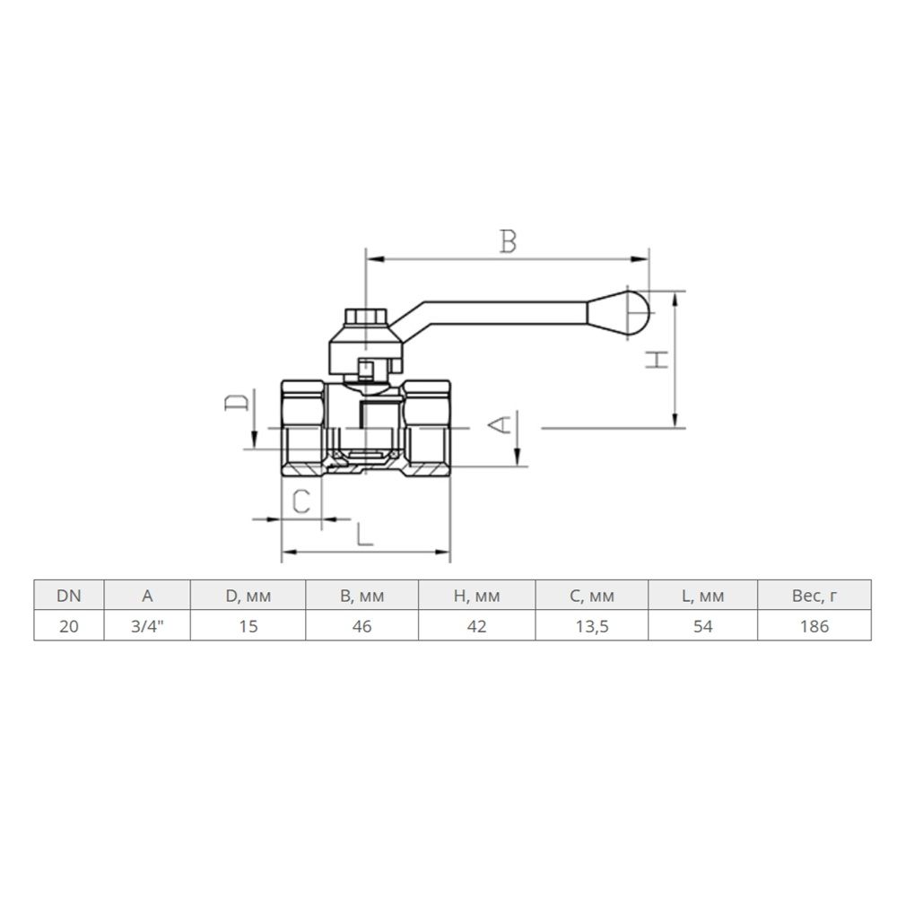Кран шаровой 3/4" ВР/ВР рычаг Практик 120 PN16 Галлоп 103269