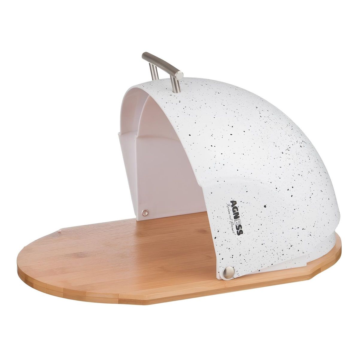 Хлебница Agness деревянная с пластиковой крышкой Белый мрамор 36х26х20 см 938-014