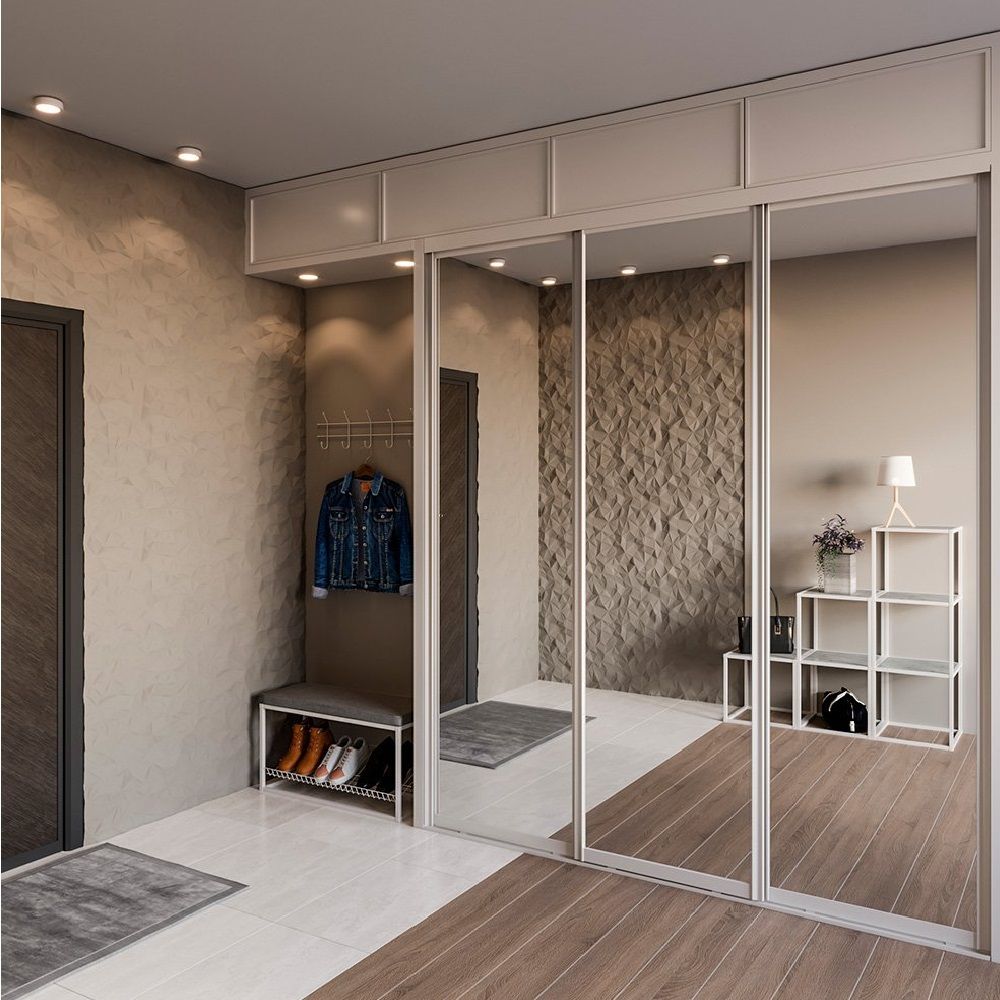 Дверь для шкафа-купе белый глянец  Зеркало 904x2250 мм