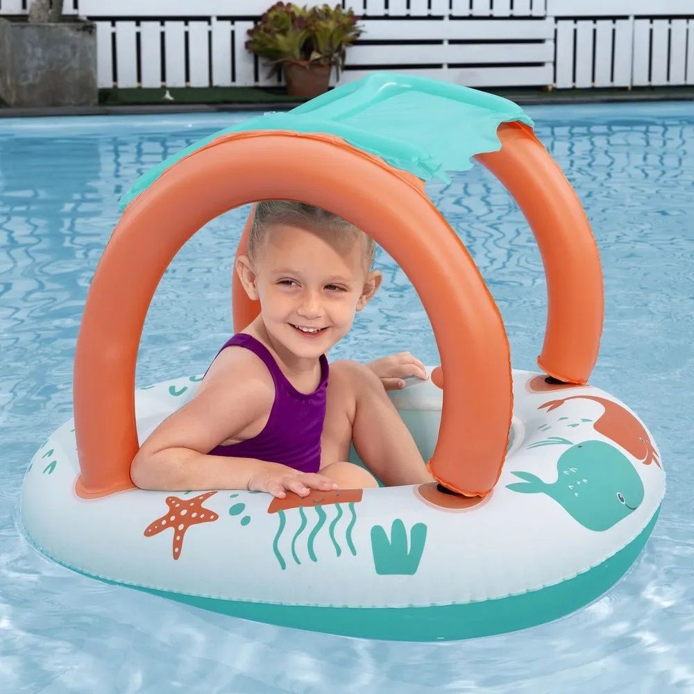 Лодка надувная детская 84х67 см Bestway Comfort Plush Shaded Baby Boat 34203