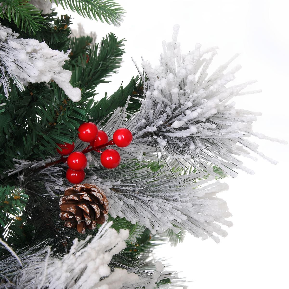 Елка искусственная Грация 180 см ПВХ, леска, резина с белым напылением, шишки и ягоды 842 ветки