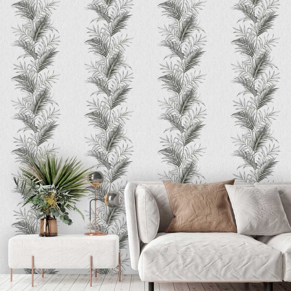 Обои Саратовские Сочи С14Ф Ф894 гр 2 06 серые листья пальмы 0,53х10,05 м
