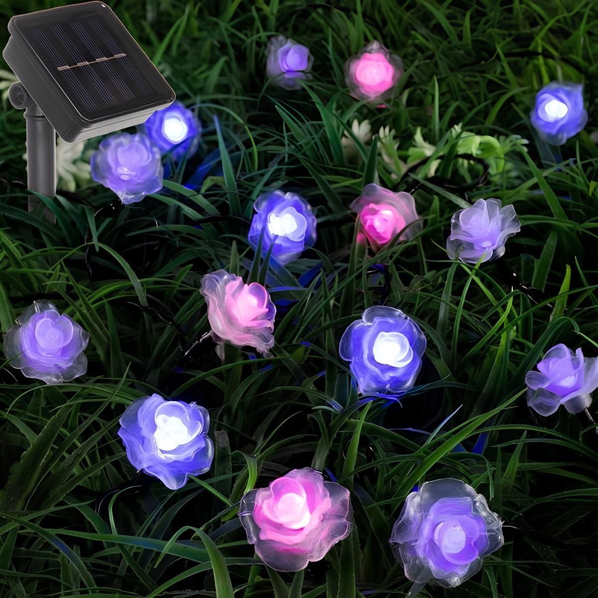 Гирлянда уличная Нежный цветок 20LED розовый/фиолет 3 м черная 2 режима IP55 солнечная батарея (