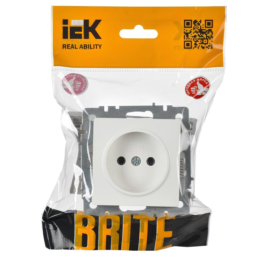 Розетка Brite РС10-1-0-БрБ 10А без заземл. без защитных шторок IEK BR-R10-10-K01 белый