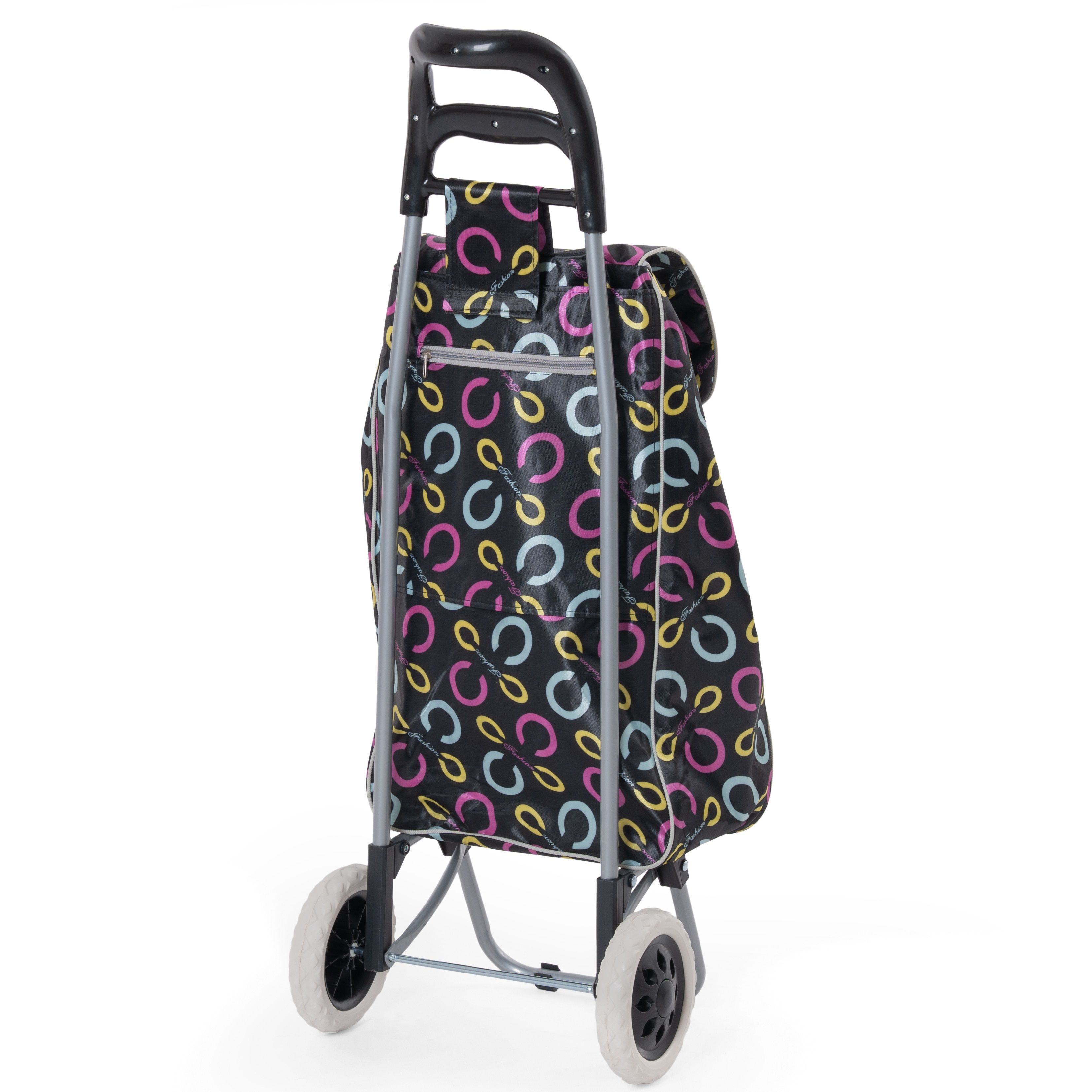 Тележка хозяйственная с сумкой до 30 кг 95x35x28 cм колеса 16 см черная Цветы