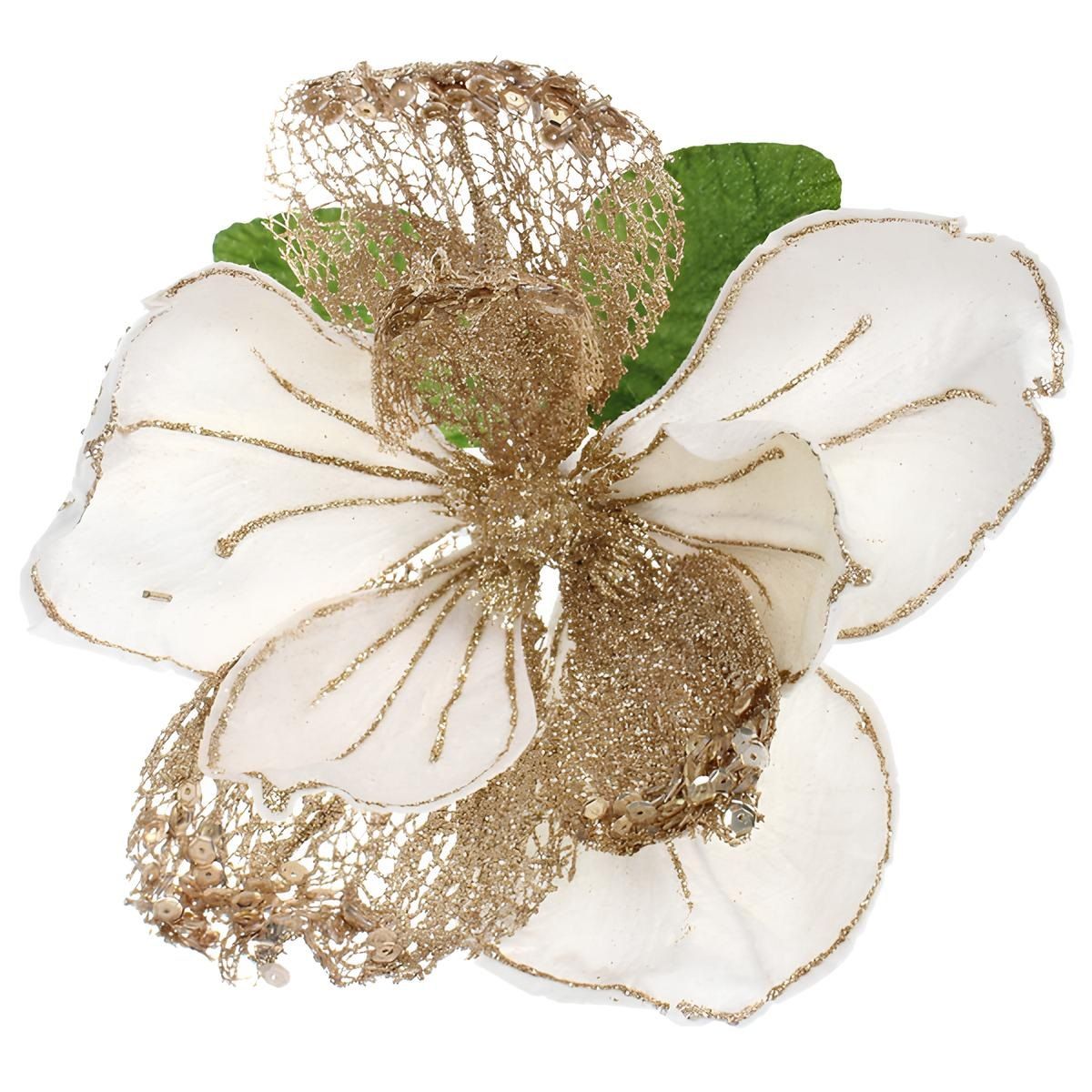 Украшение новогоднее Пуансеттия-Рожедественская красавица 23 см белый/шампань 196-0944