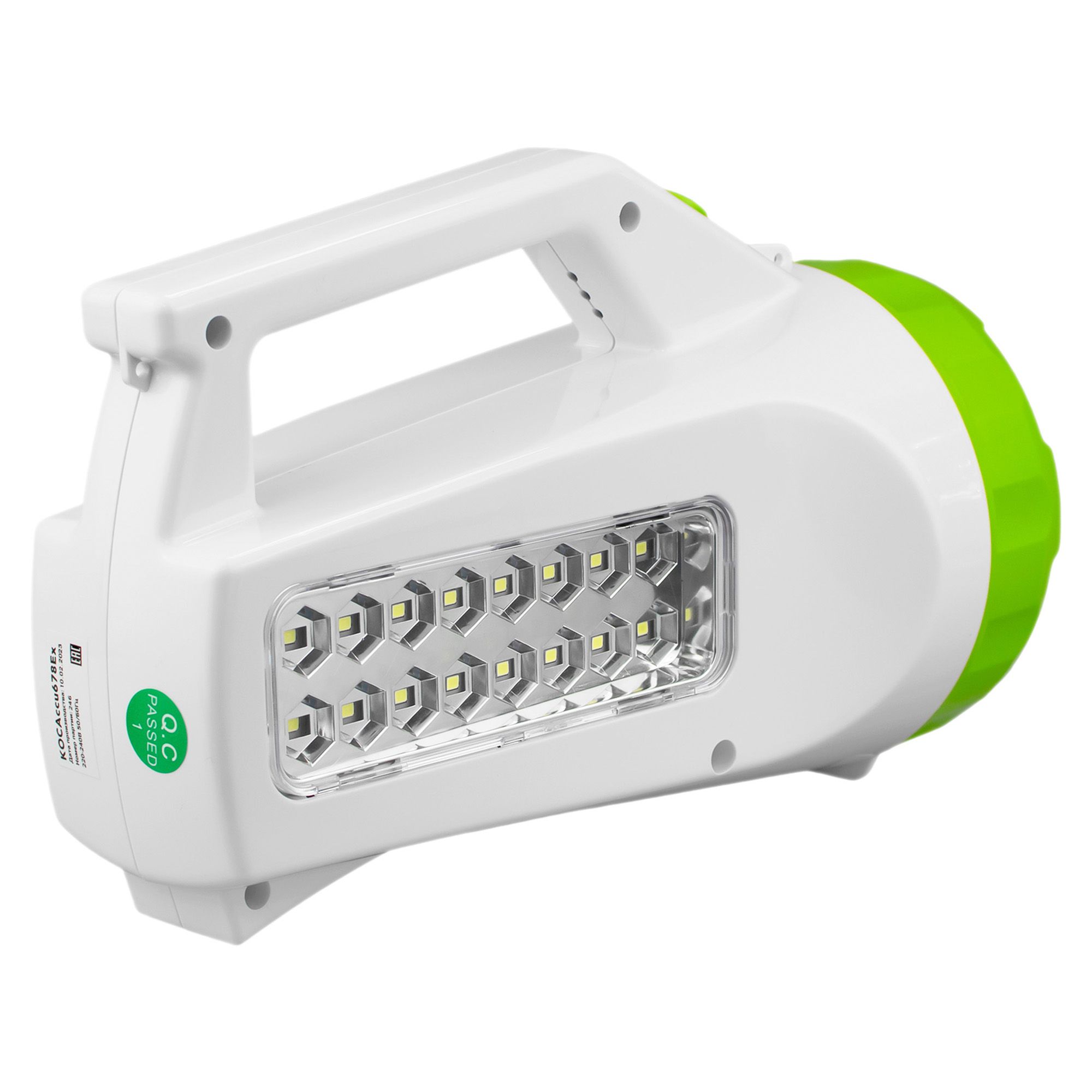 Фонарь-прожектор 678Ex (акк. 4V 1.2Ah) 1св/д 3W (300lm) +16LED, бел-зел/пластик, влаг, 3 реж Космос