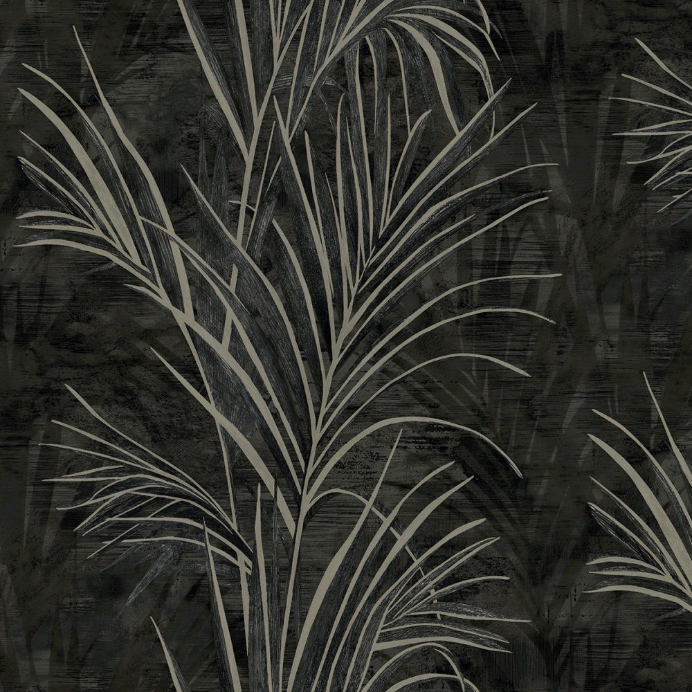 Обои Erismann Tanzania 60491-06 бежевые, черные листья пальмы 1,06х10,05 м