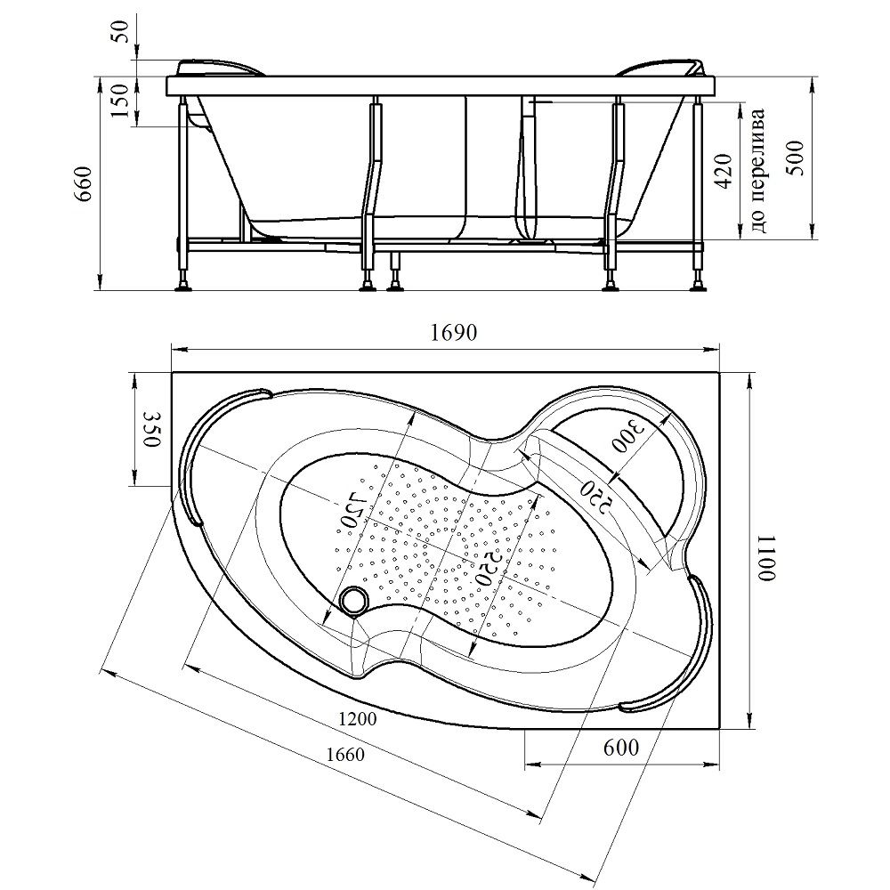 Ванна акриловая Radomir Ирма 1 правая 169х110х66 см