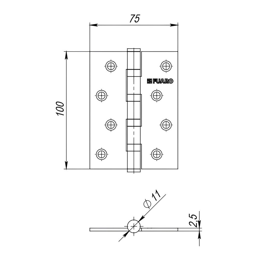 Петля универсальная IN4400U SSC 4BB 100x75x2,5 мм сатинированный хром 2 шт