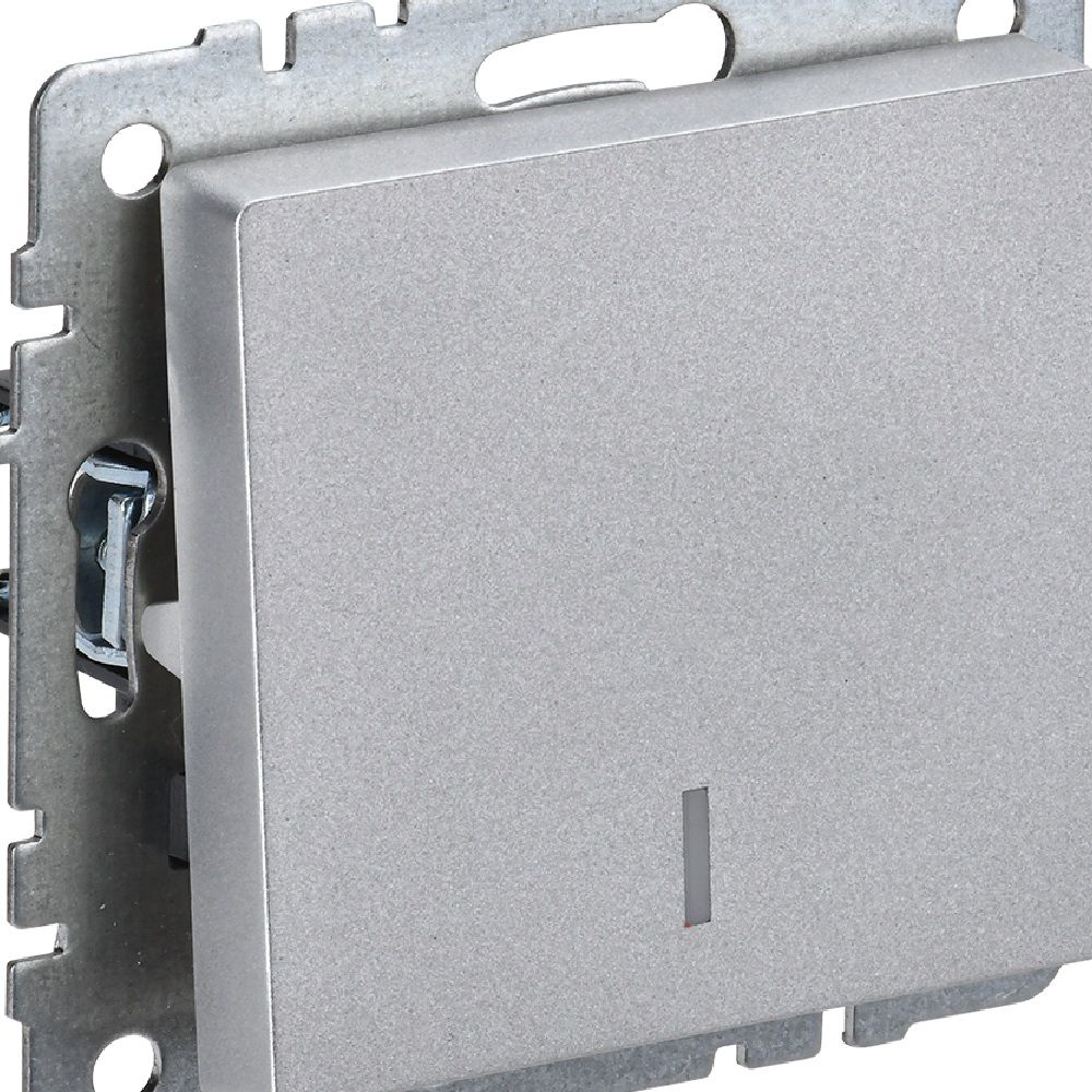 Выключатель 1 клавиша Brite ВС10-1-1-БрА 10А с индикацией алюминий IEK BR-V10-1-10-K47