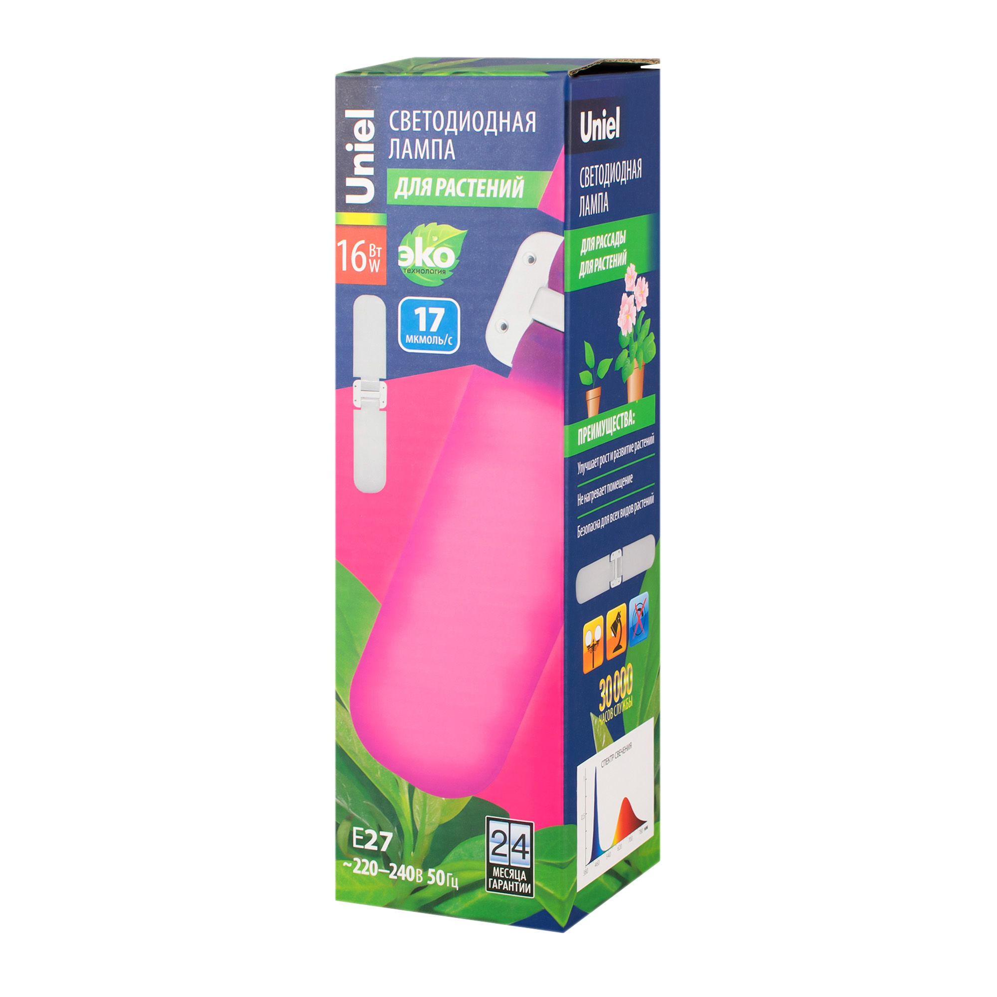 Лампа светодиодная для растений 16 Вт форма "P" лепестковая матовая спектр для рассады и цветения LED-P65-16W/SPSB/E27/FR/P2 PLP32WH