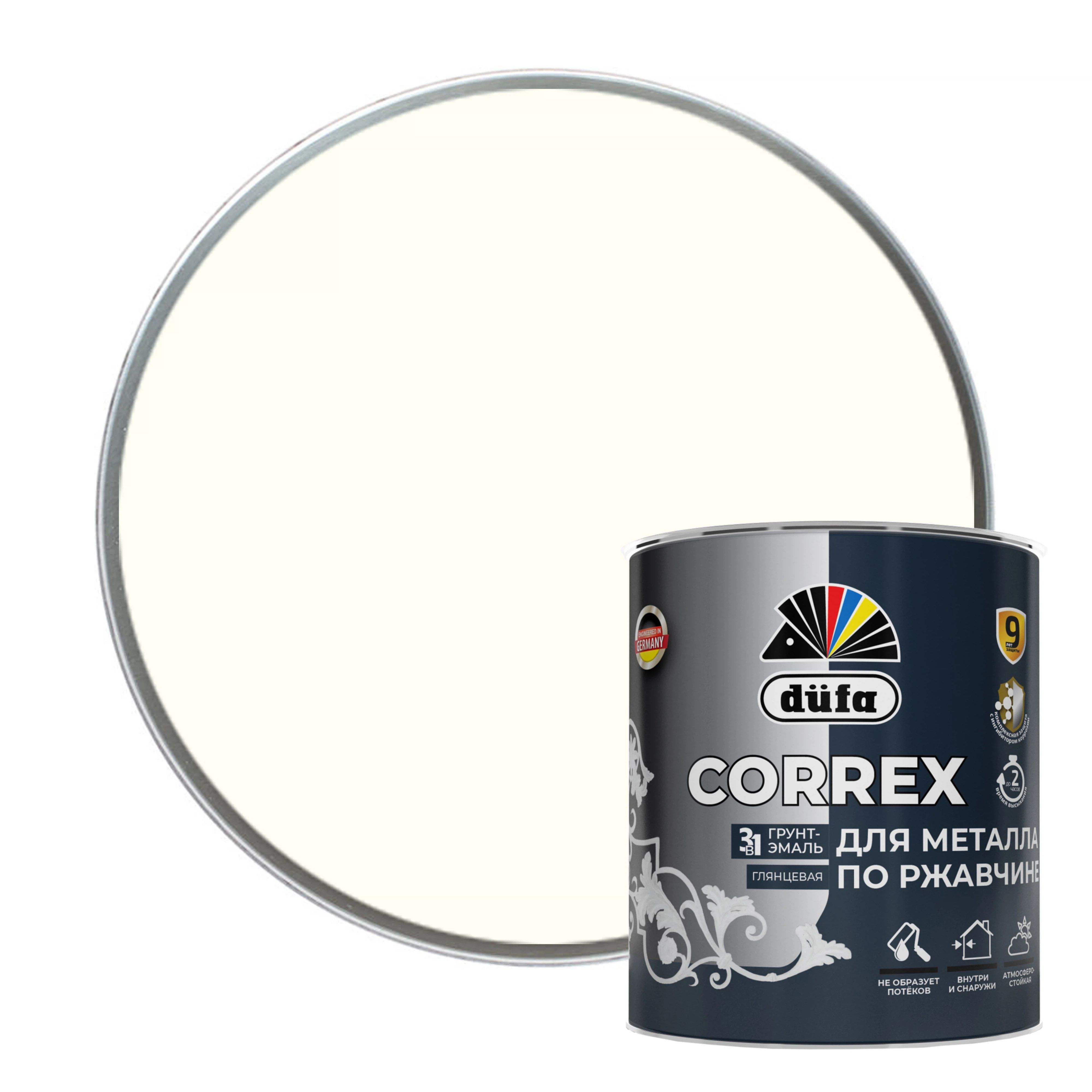 Грунт-эмаль по ржавчине 3 в 1 Dufa Correx RAL 9010 белая 0,75 л