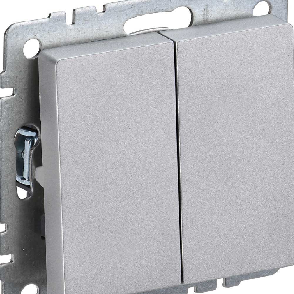 Выключатель проходной 2 клавиши Brite ВС10-2-6-БрА 10А алюминий IEK BR-V22-0-10-K47