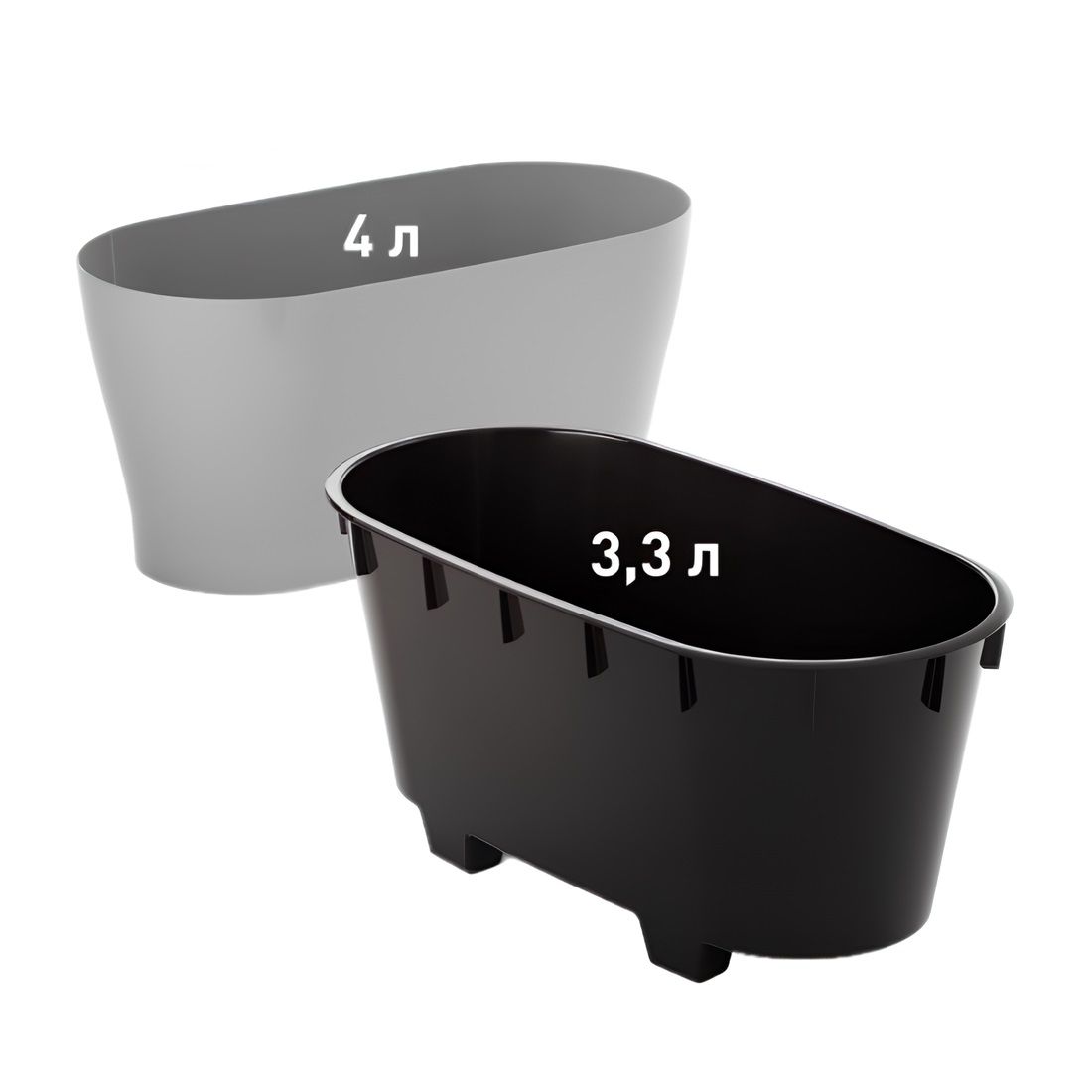 Горшок цветочный Лея серый 4 л овальный двойной с автополивом