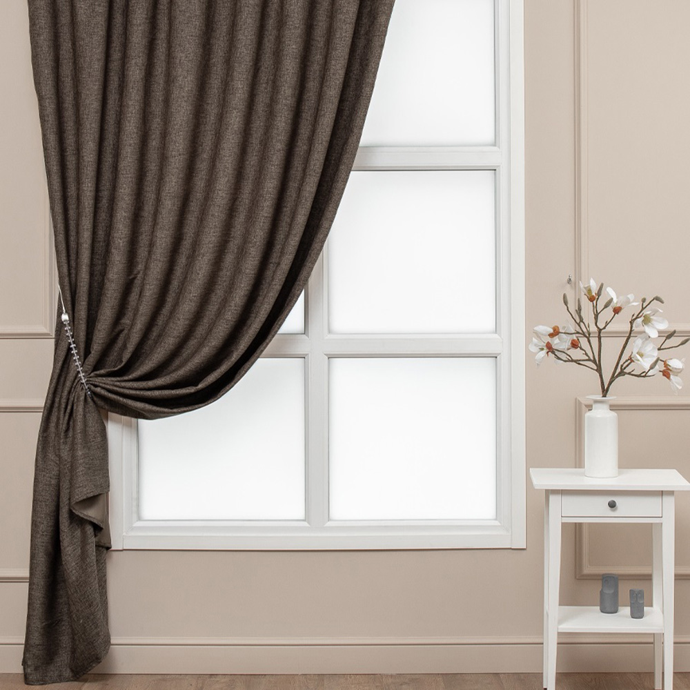 Штора портьерная лен Amore Mio RR 6PL 102-22 160х260 см венге