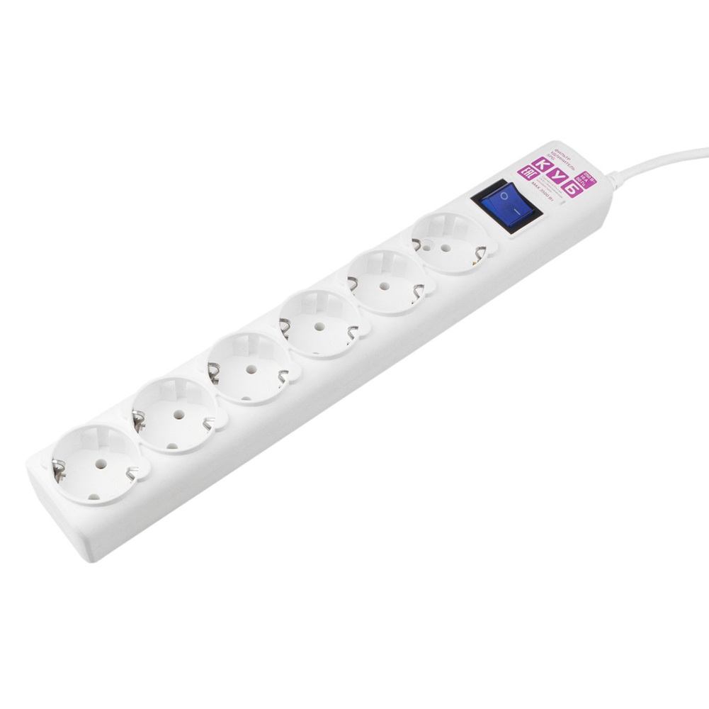 Фильтр сетевой 6 гнезд Power Cube с/з 16А 3500Вт 0,5 м Пвс 3х1 белый